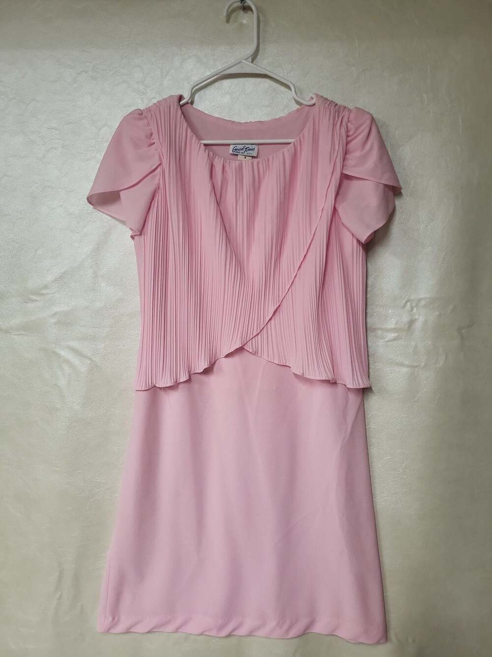 Vintage Good Times Pink Pleated Overlay Dress Size 8